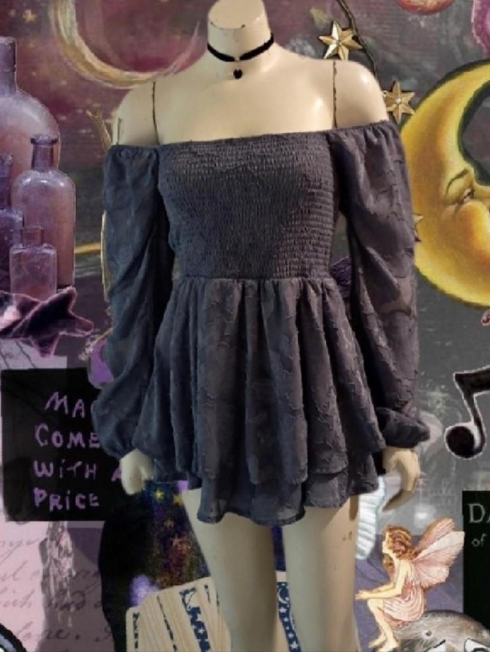 2010 style Justify women's medium dark lilac rose pattern off shoulder romper